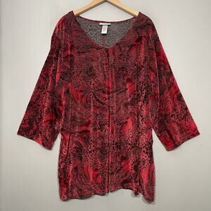 Catherines Top Plus Size 3X Red Black Burnout Velvet Whimsigoth Witchy Vamp Dark